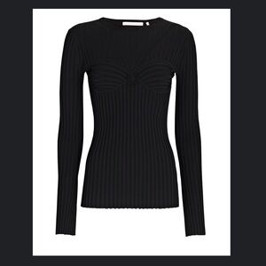 Helmut Lang Cut-Out Black Ribbed Crew Neck Long Sleeve Sweater in Black